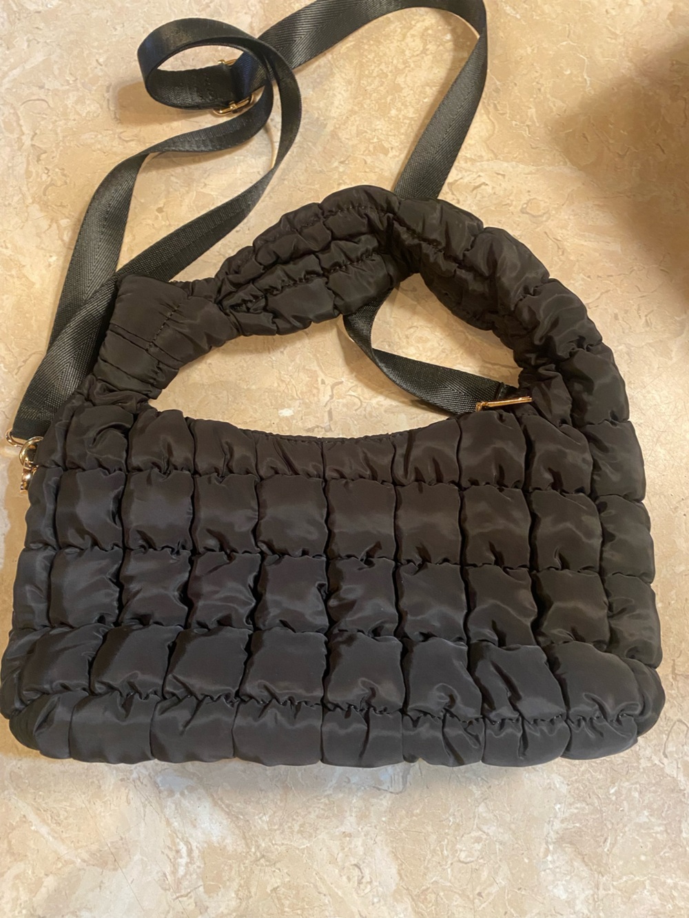Urban Expressions Black Quilted Padded Crossbody with Wide Strap